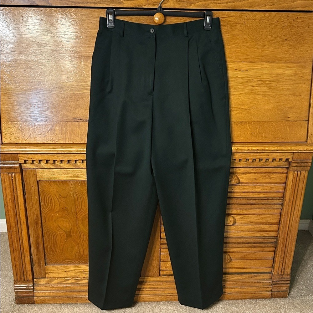 Old Money Office Goth Vintage Liz Claiborne Womens Dark Green Wool Trouser Pants